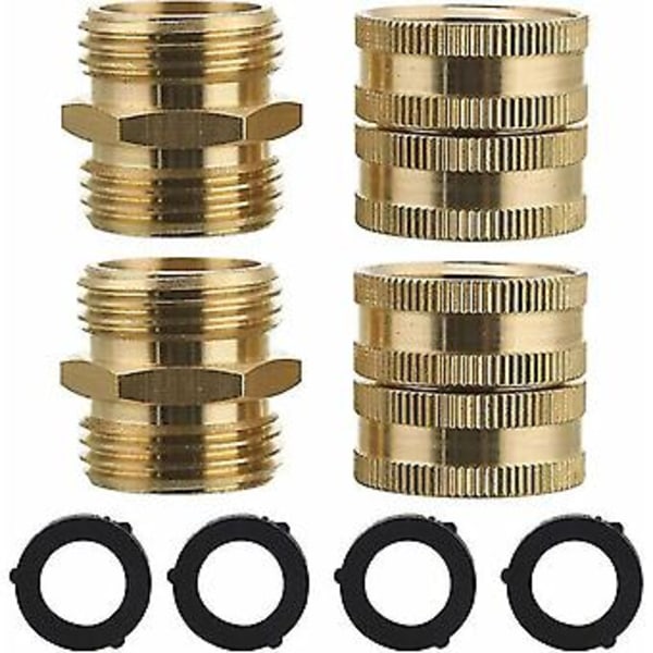 Haveslangeadapter, Han til Han, Hun til Hun, 3/4'' Messingkobling, 4-pak med 4 ekstra spændeskiver