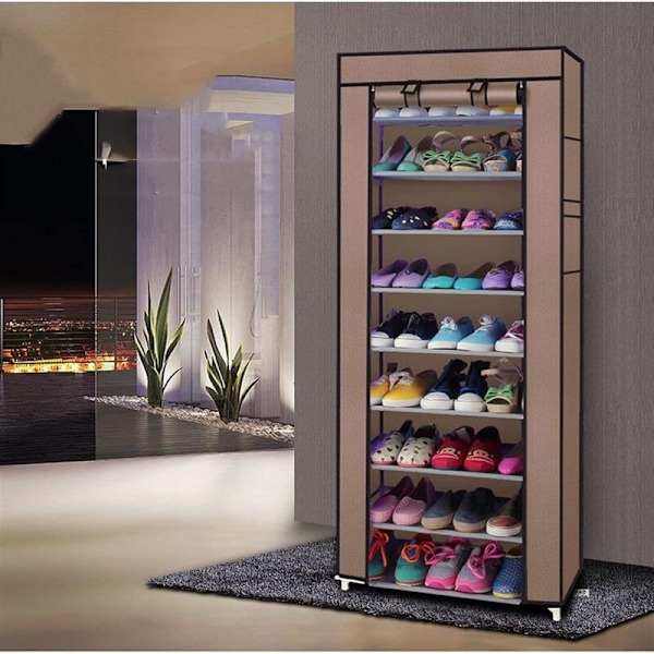 Shoe Rack with Lid, 10 Layers, 9 Grids, Dust Resistant, for Up to 30 Pairs of Shoes, 58 x 28 x 160 cm