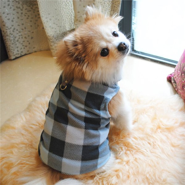 4-delt kæledyrstøj fleece med trækknap komfortabel varm fleece ternet skjorte m