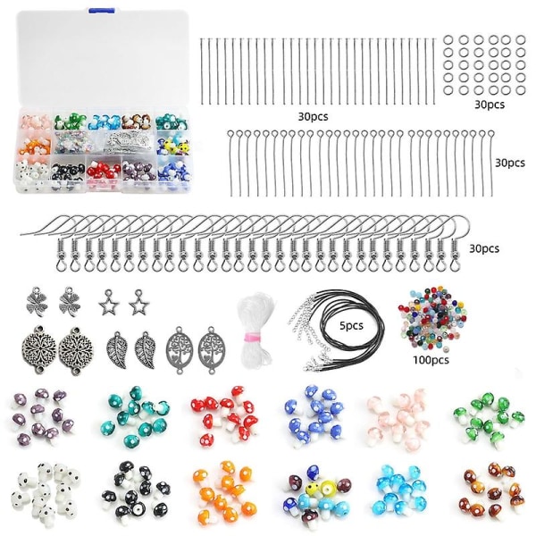 15 girds blandet fargeperle sett soppform lampwork glassperle med 2 mm hull