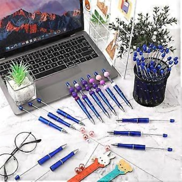 60 st Pärlpennor Bulk Pärlpenna Söta Coola DIY Pennor Svart Bläck Kulspetspennor för Barn Flickor Studenter Lärare, Blå