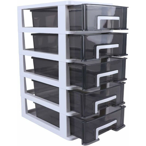 Skrivebordsskuffarrangør Stabelbar Plast Skuffskap Filoppbevaringsskap Skuffoppbevaringsboks Hylle for Kontor Soverom 5 Nivåer (21,3 x 15,2 x 31,3 cm