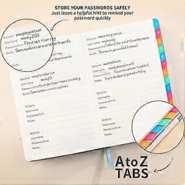 Lösenordsbok med alfabetiska flikar för seniorer, lösenordsanteckningsbok för internetwebbplatsadress, inloggningsdetaljer, B
