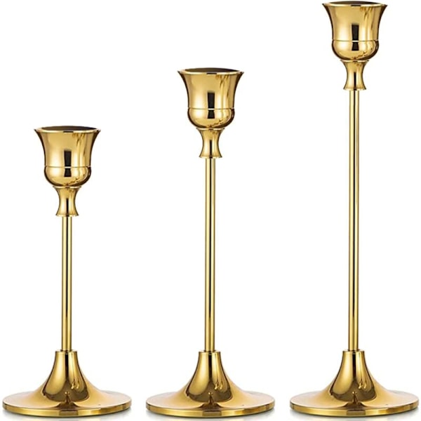 Candle Holder Candlestick 3 Pcs Retro Metal Taper Candle Holder for Wedding Christmas Candlelight Dinner Banquet, Gold Candle Holders Candle Holders