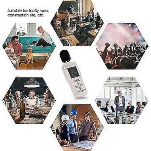 Digitalt lydnivåmåler, digital desibelmåler, profesjonell desibelmåler 30-130dba, minimum/maksimum data, lavt batteri, bakgrunnsbelyst LCD-skjerm, auto