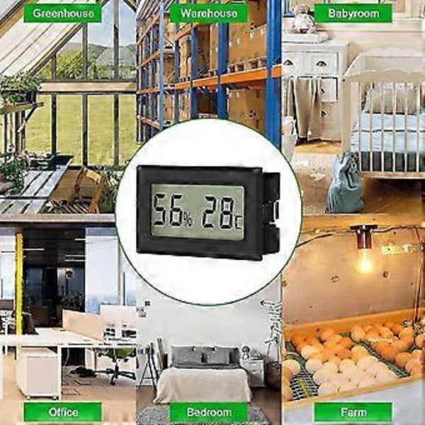 Digitalt Termometer Hygrometer, Mini Rumtemperaturmåler Indendørs Fugtighedsmåler Til Drivhuse Biler Hjemmekontor (2 stk, Sort)