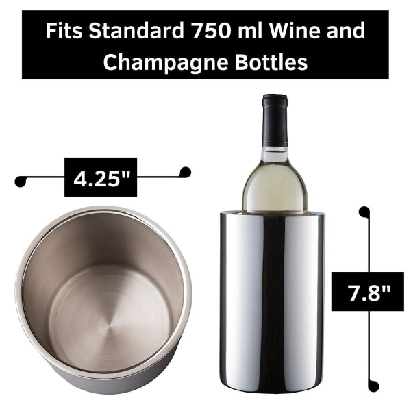 3x isolert vinkjølerbøtte med vinlufter - Passer til 750 ml vinflasker, holder vinen kald