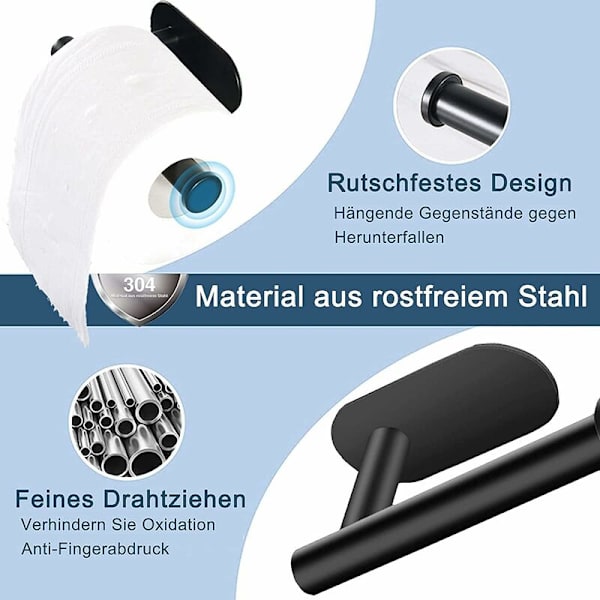 Selvklæbende toiletrulleholder, toiletrulleholder og 4 stk. klæbehooks, toiletrulleholder i rustfrit stål til badeværelse og køkken