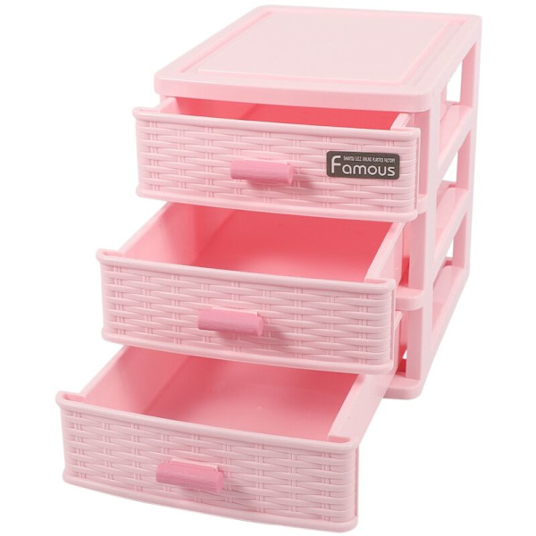 Plastlåda med 3 fack och låda, rosa