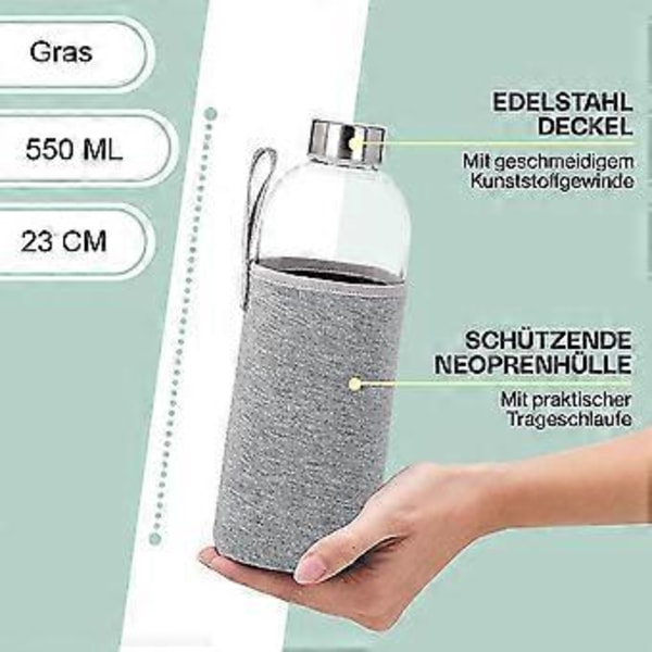 Glasflaska Dricksflaska 550ml BPA-fri För På Språng Sportflaska Glasvattenflaska För Att Ta Med Kalla Varma Drycker