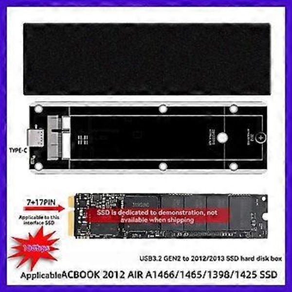 För 2012 Air A1425 A1398 A1465 A1466 SSD-fodral USB3.2 GEN2 6Gbps M.2 SATA SSD-box SSD-kabinett 2 Kablar