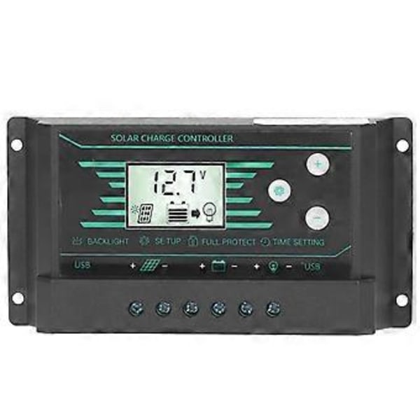 Solar Panel Regulator Ladekontroller PWM Dobbel USB LCD-Skjerm 30A 12V/24V for Lampz10