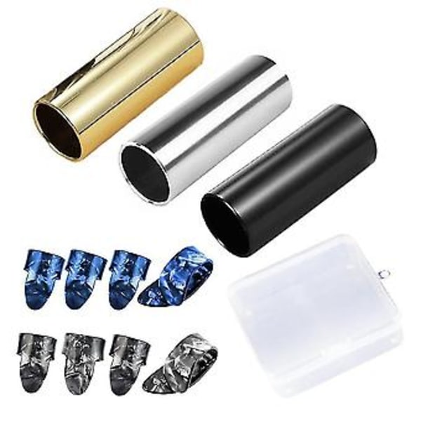 3 stk. Gitar Slides Gitar Tone Bar Kits (inkluderer 3 farger rustfritt stål) 8 stk. Tommel & Fin