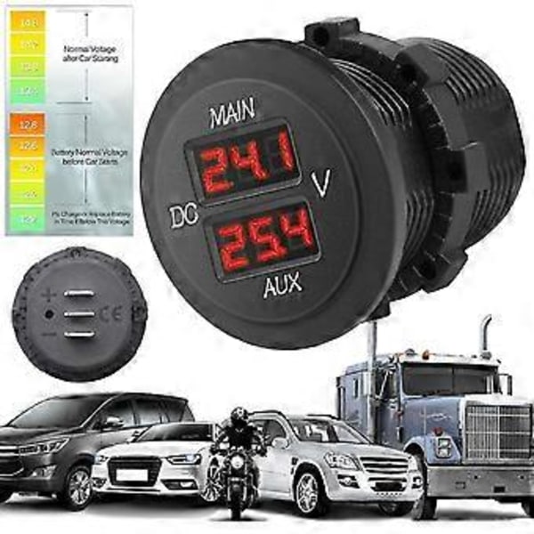 Volt Meter Høj Nøjagtighed Batteri Monitor Miljøvenlig 12-24v Dobbelt Digital Led Bil Voltmeter Til Motorcykel