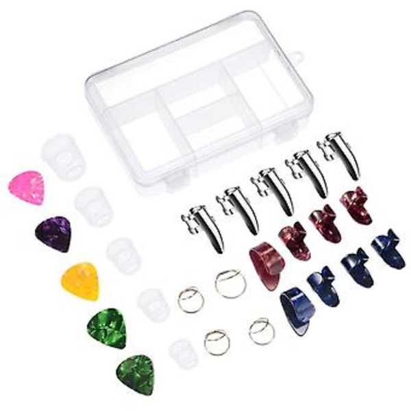 Gitarrtillbehörssats Inklusive 18 Delar Tum- och Fingerplektrum (3 Typer), 5 Delar Transparenta Finger P