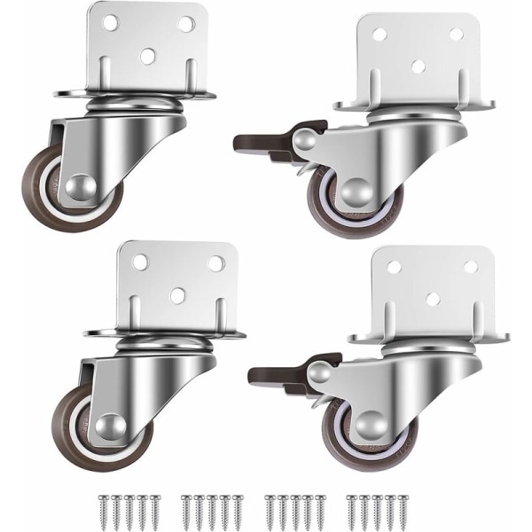 4X drejelige hjul, møbelhjul, hjul med bremse, L-monteringsplade 25mm £ Egnet til møbler, blomsterstativer, vugger