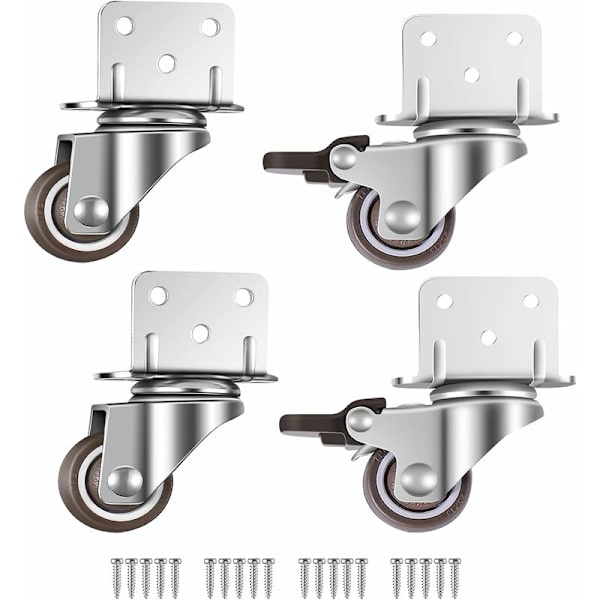 4X Kääntyvät pyörät, Huonekalupyörät, Pyörät jarruilla, L-kiinnityslevy 25mm £ Sopii huonekaluihin, kukkatelineisiin, pinnasänkyihin
