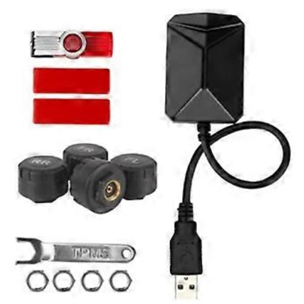 Android Navigation TPMS med 4 Sensorer Larmsystem USB Android Bil TPMS Trådlös Överföring Däckövervakning (Extern)