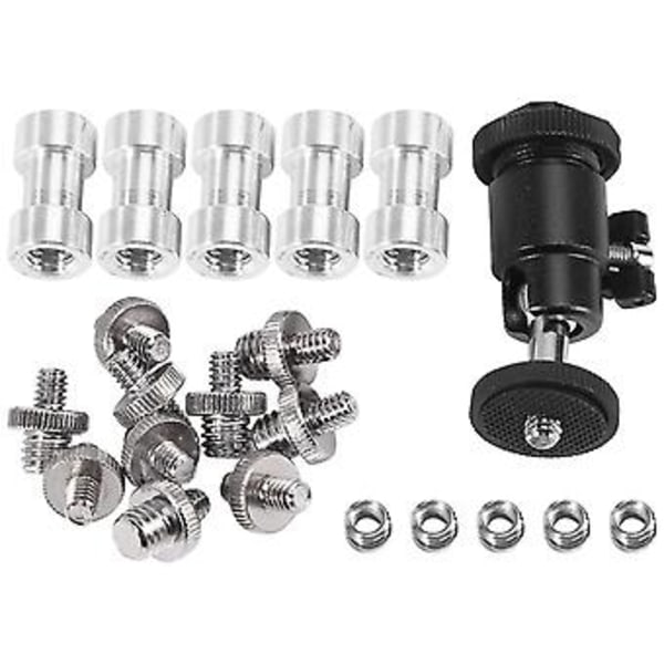 Kameraskrue, 21 stk. 1/4 tomme 3/8 tomme Konverter Gevindskruer 1/4 tomme Hot Shoe Adapter Mount Cam