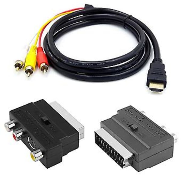 1080p-kompatibelt han S-video til 3 Rca Av lydkabel m/scart til 3 Rca phono-adapter