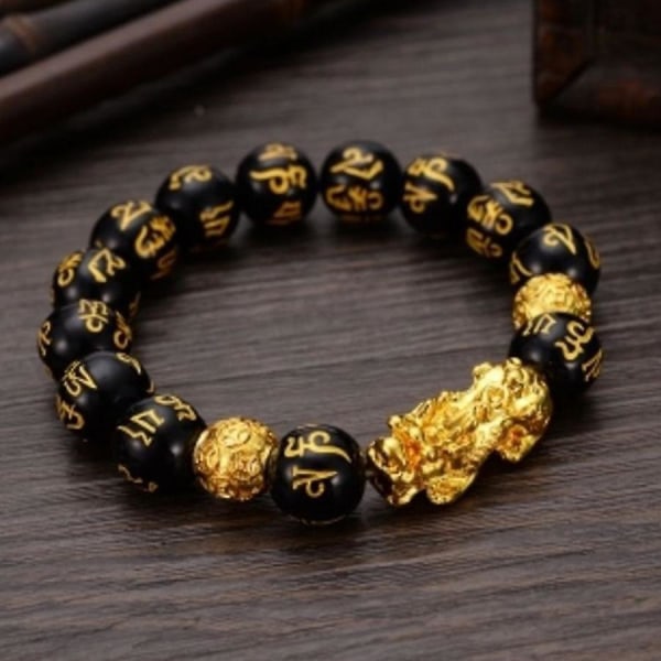 Buddhisme Feng Shui Obsidian Sten Perler Armbånd Mænd Kvinder Unisex Modige Tropper Armbånd Guld Sort Pixiu Rigdom Lykke Armbånd