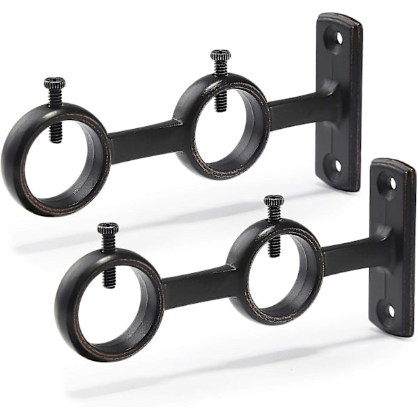 2-pakks dobbel kroker gardinstangbraketter for stue soverom gardinstang stang holder (svart) (2stk)