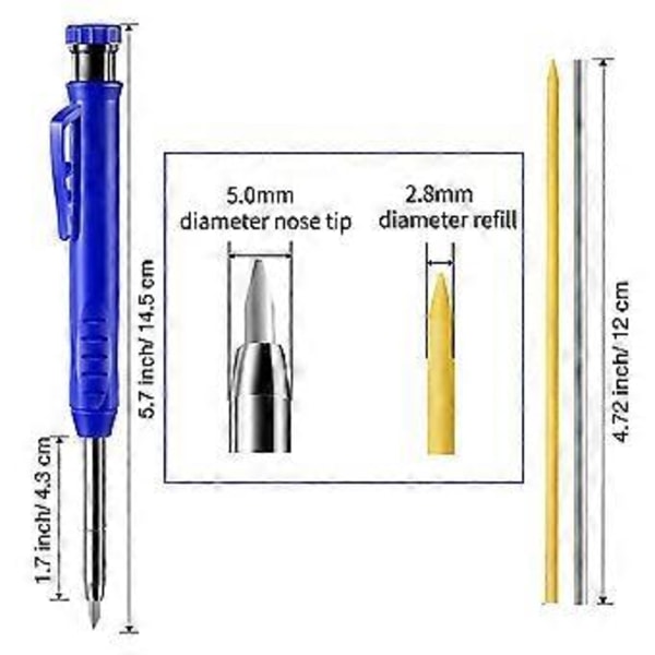 Svetsarpennor med lång nos och 7 st 2,8 mm stift med inbyggd pennvässare, för rörsvetsare och stålkonstruktioner