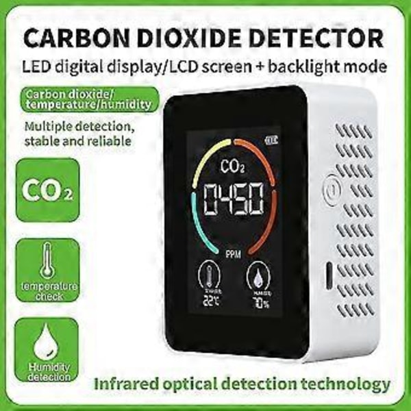 Lämpötila- ja kosteusmittari, ilmanlaadunvalvonta, CO2-ilmaisin, 3-in-1 digitaalinen ilmansaasteen mittari