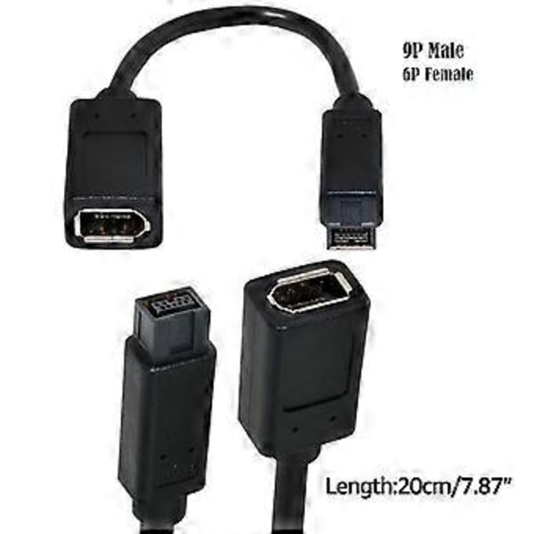 20 cm Længde IEEE 1394 6-Pin Hun til 1394b 9-Pin Han Firewire 400 til 800 Kabel Kamera Konverter Kabel