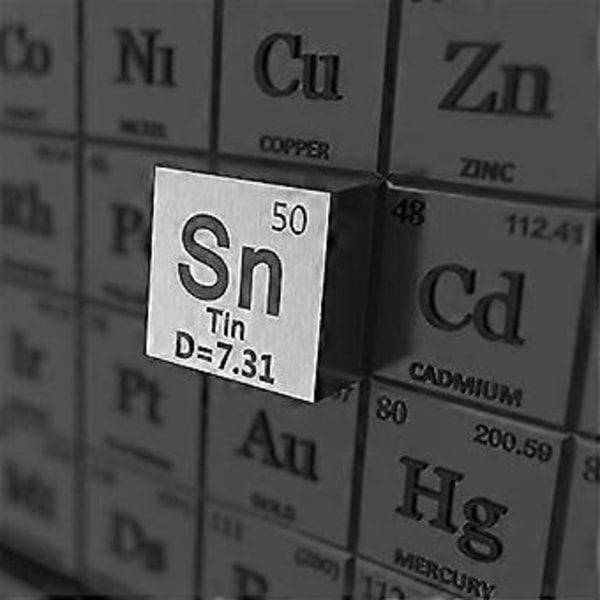 Tin Elements Sn Densitet Kube - Elements Collection Periodiske System - Lab Eksperiment Materiale DIY Display, 10mm / 0.39Tommer