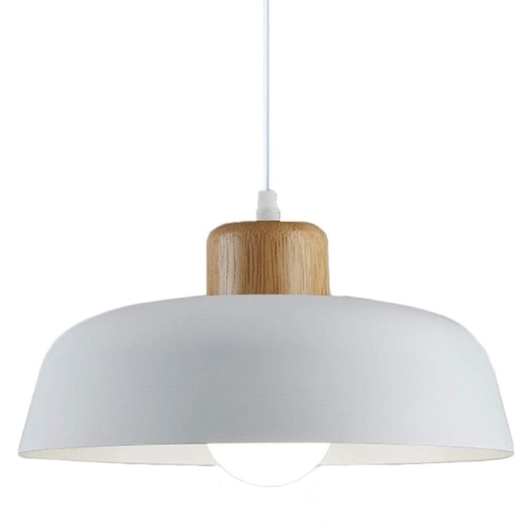 Modern E27 Takhängande lampa Nordic Simple Pendelljus Trä Metall Ljuskrona Vit
