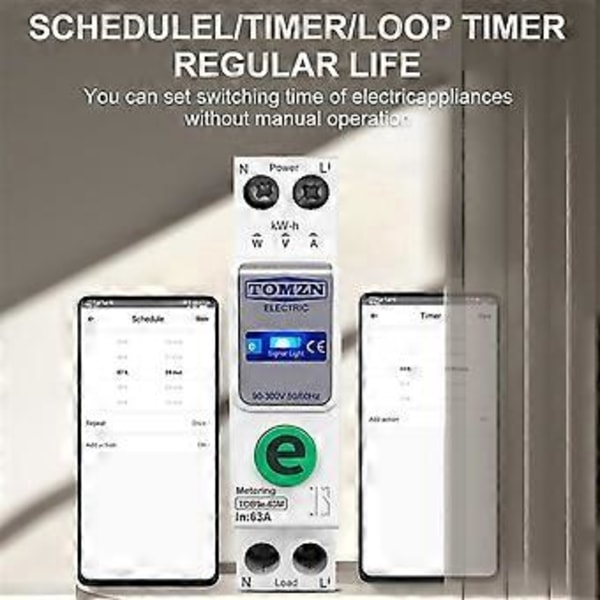 TOB9e-63M 110V 220V WIFI Smart Energimåler Kwh Måling Overvågning Afbryder Relæ Smart Home 63A