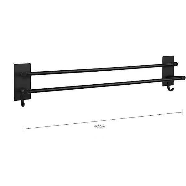 Håndkleholder Svart Uten Boring Håndklestang Selvklebende Rustfritt Stål Dobbel Håndkleholder Bad Vegg Anti-rust Med To Stenger Og 2