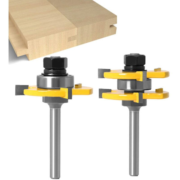 6MM skaft Matched Tongue og Groove Cutter Sæt 3 Tænder T Form Træ Cutter Skæring Træbearbejdning Værktøj (6MM)