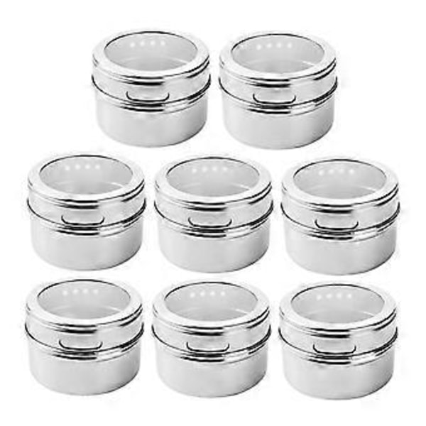 Magnetiska Kryddburkar 8 st, Magnetisk Kryddbehållare i Rostfritt Stål Magnetiska Kryddburkar Lätta att Rengöra och Rostfria