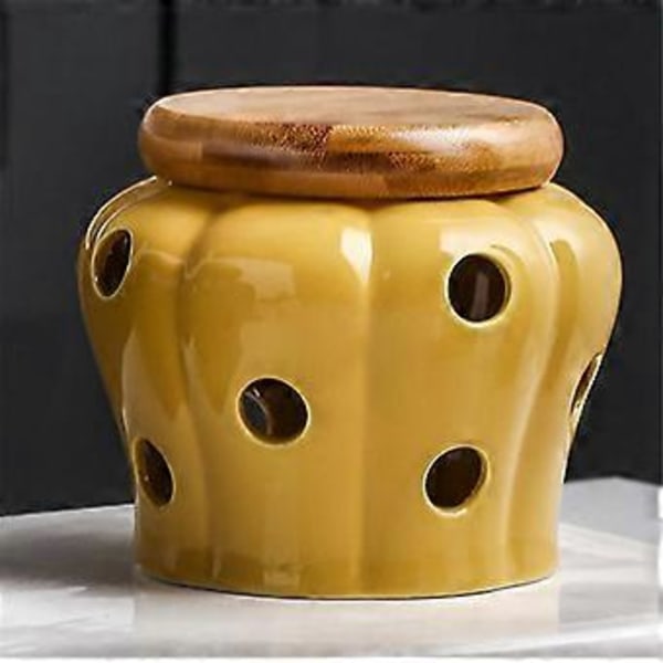 Keramisk vitlöksburk med lock, ihålig genombruten design för vitlök, ingefära, chilipeppar, förvaringsburkar, ljuslykta