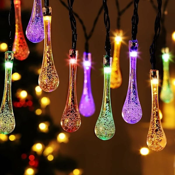 Julgransljusgirlander, utomhus solcellsjulgransljus Multicolor 40LED 6,8m Fe-ljus Vattendroppe Regndroppe Vattentät Ljusdekor