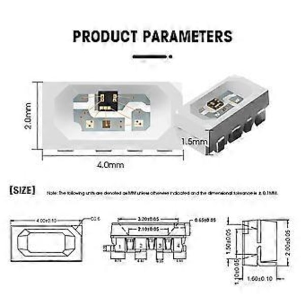 100 stk. SK6812 SIDE-A SK6812 IC i LED-chip Sidebelysning SMD 4020 RGB til stripdisplay Individuelt adresserbar