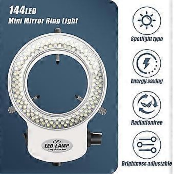 144 LED Ringlys for mini mikroskoplampe 6000K 0-100% justerbar Hvit