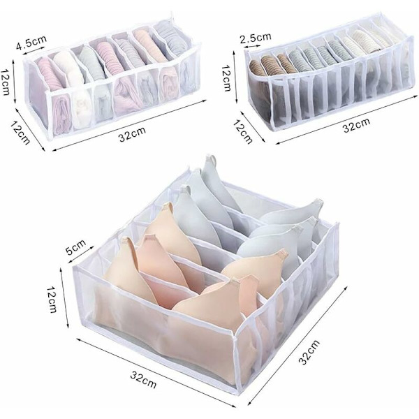 Underwear Organizer, Underwear Storage Box Med Rum, Strømper BH Underbukser Organizer Foldbar Skuffe Organizer (6 Gitter + 7 Gitter +