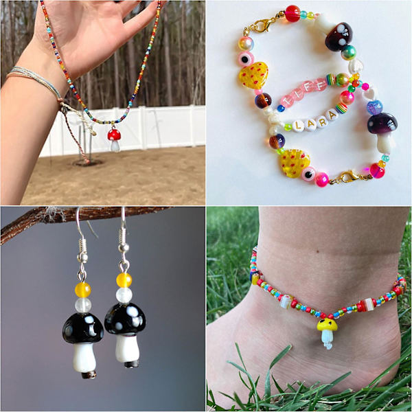 15-delad blandad färgad pärlkit svampformad lampwork glaspärla med 2 mm hål