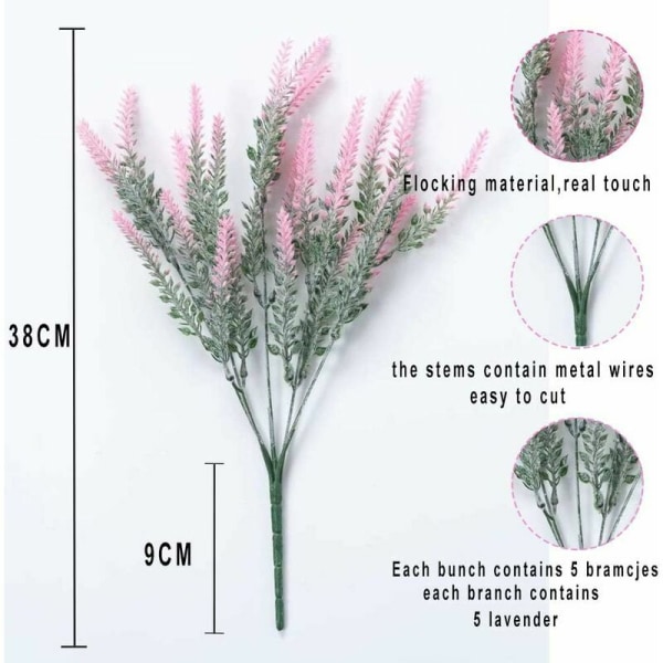 4 buketter kunstige blomster flokkede kunstige blomster lavendel plante kunstige blomster pottede dekoration （lyserød)