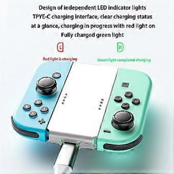 Laddningsgrepp för Switch Joycon med laddningsindikator, rektangelformad laddningsdocka, laddningsstation för handkontroller, vit