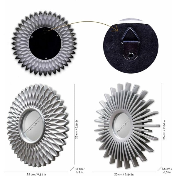Væg Spejle Pakke med 3  Sølv Spejle til Stue, Hjemmeindretning & Soveværelse Runde Spejle til Ophængning og Vægindretning  Små Spejle, Shabby