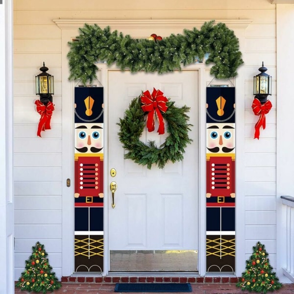 Set of 2 Nutcracker Christmas Banners for Front Door, Home, Garden, Indoor or Outdoor, Kids Party, 32 x 180 cm