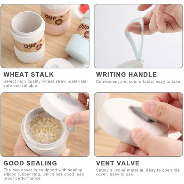 Muesli-mugg, Muesli-kruka, 300 ml bärbar behållare för mjölk, flingor, müsli, mikrovågsugn, BPA-fri, förhindrar spill, med sked för frukost (B