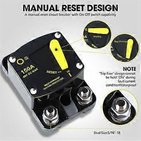 300 Amp Strömbrytare med Manuell Återställningsknapp Hög Ampere för Marin RVs Yacht Trolling Båt Batteri Solenergisystem
