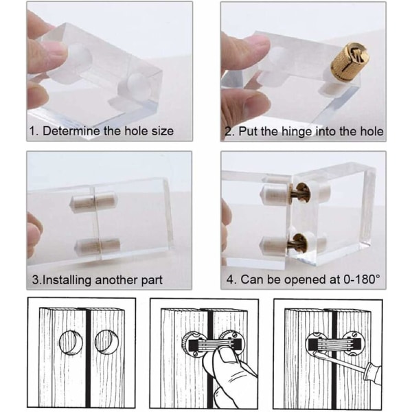 4 stk. messing skjulte hængsler, skjulte messing tøndehængsler 180° åbningsvinkel skjulte hængsler til DIY smykkeæske håndværk (10mm)