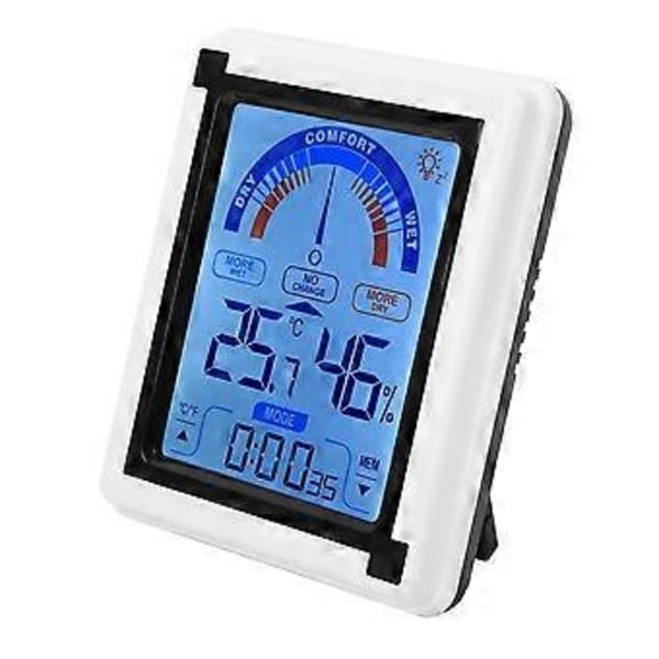 LCD Touch Screen Väderklocka Digital Temperatur Luftfuktighetsmätare Termometer Hygrometer