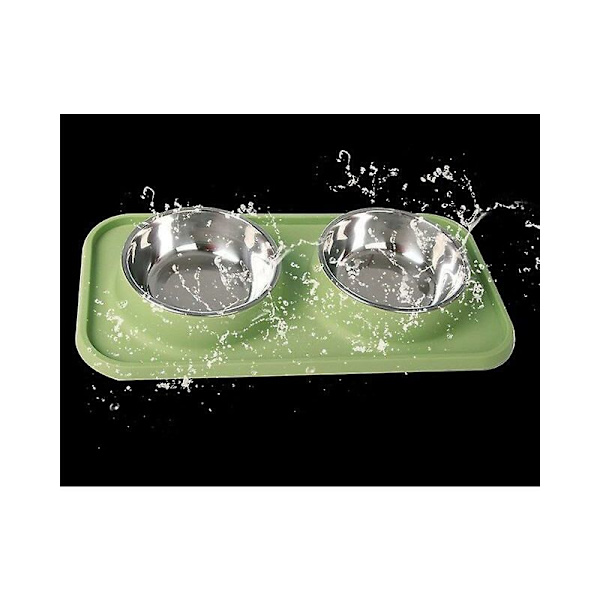 Vandtæt skridsikker kæledyr dobbelt skål med måtte fodring bakke forsyninger kæledyr fodring silikone mad måtte hund placemat feeder skål Grøn